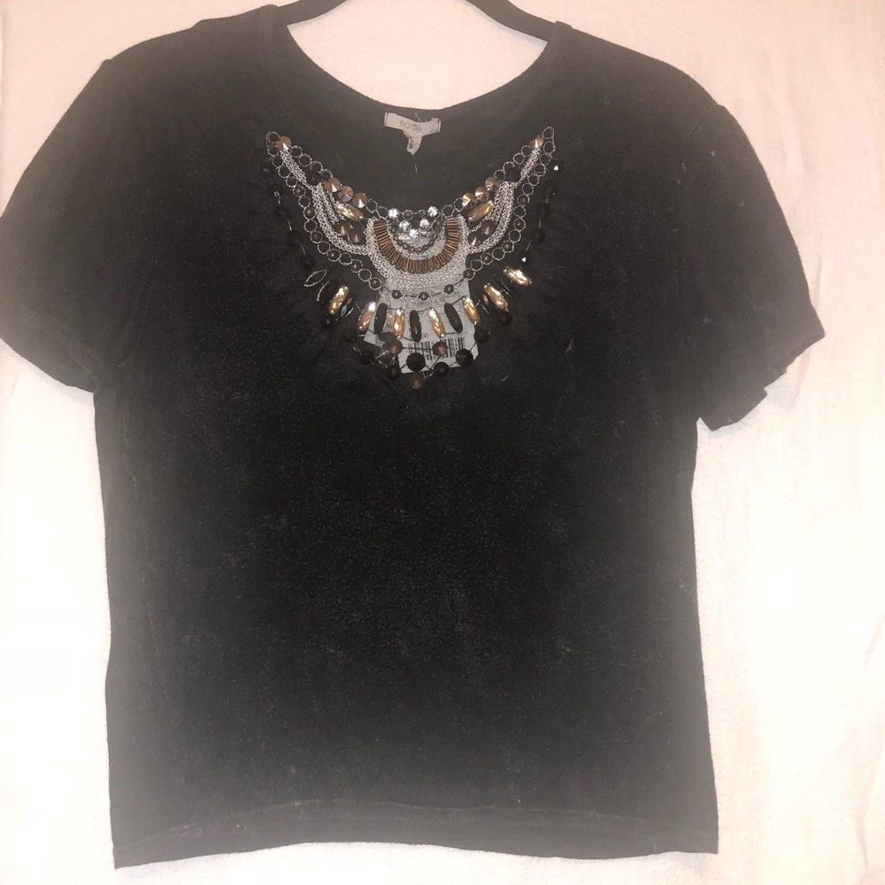 Ecoté Black T-Shirt with Rhinestone Embellishments
